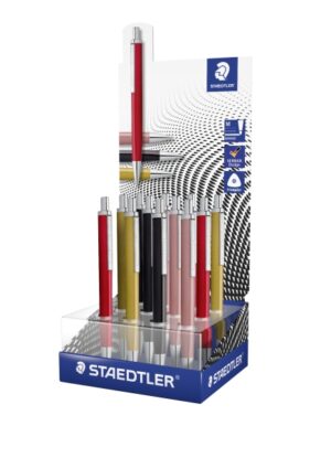 Staedtler Triplus Expositor con 12 Boligrafos Retractiles - Tinta Azul - Ancho de Linea M - Colores Surtidos