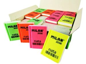 Milan Nata 2036 Goma de Borrar Rectangular - Plastico - Suave - Diseño Libro - Colores Fluorescentes Surtidos