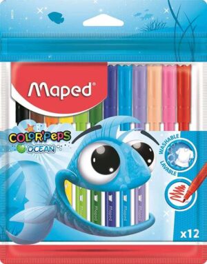 Maped Rotuladores Color´Peps Ocean - Punta Media Bloqueada 2 mm. - Ojival, Suave y Flexible - Colores Brillantes y Vivos - Tinta Lavable - Blister de 12 uds.