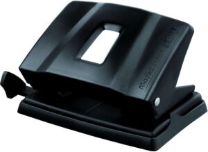 Maped Essentials Metal Perforadora de Sobremesa - 2 Agujeros - Regleta Multi-Formatos - Hasta 25 Hojas a la vez - Color Negro
