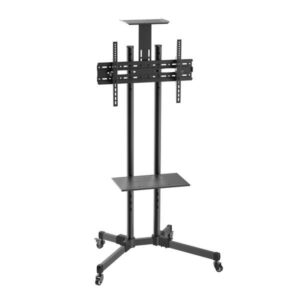 Aisens Soporte de Suelo Eco con Ruedas - Bandeja para DVD y Soporte de Camara (TV 37”-70”) - Color Negro