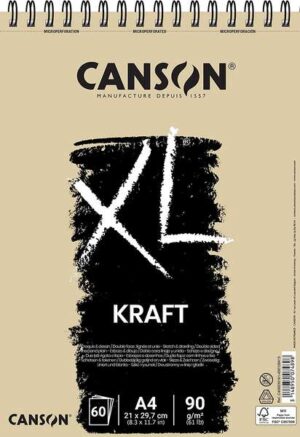 Canson XL Kraft Rayado Bloc de Dibujo con 60 Hojas A4 - Espiral Microperforado - 21x29.7cm - 90g - Color Beige