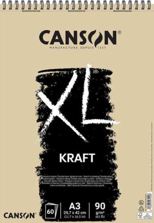 Canson XL Kraft Rayado Bloc de Dibujo con 60 Hojas A3 - Espiral Microperforado - 29.7x42cm - 90g - Color Beige