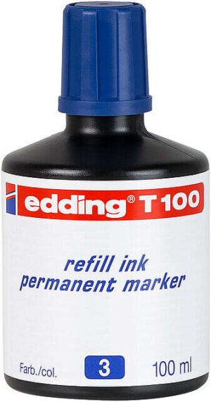 Edding T100 Bote de Recarga para Rotulador Permanente - Capacidad 100ml - Color Azul