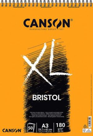 Canson Bloc XL Bristol Extraliso A3 de 50 Hojas 180gr - Acabado Satinado - Muy Resistente - Color Blanco
