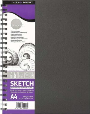 Daler Rowney Simply Cuaderno de Dibujo A4 100g/m2 - Cubierta Rigida con Encuadernacion en Espiral - Color Blanco
