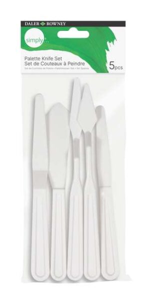 Daler Rowney Simply Pack de 5 Espatulas de Plastico - Diferentes Formas - Plastico Duradero - Color Blanco