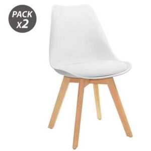 Muvip Design D200 Pack de 2 Sillas Multifuncionales - Asiento Acolchado - Patas de Madera - Uso en Interior - Ideal para Sala de Espera, Comedor, Cocina etc... - Color Blanco