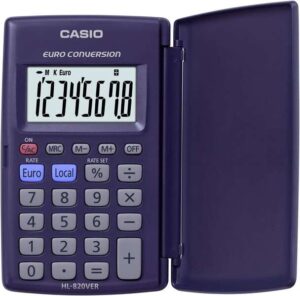 Casio HL820VER Calculadora con Tapa - Funcion Conversor de Euros - Pantalla LCD de 8 Digitos - Color Azul