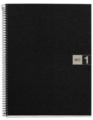 Miquel Rius Notebook1 Cuaderno de Espiral Formato A4 - 80 Hojas Microperforadas con 4 Taladros - Cuadricula 5x5 - Banda de las Hojas Gris - Cubiertas de Polipropileno - Color Negro