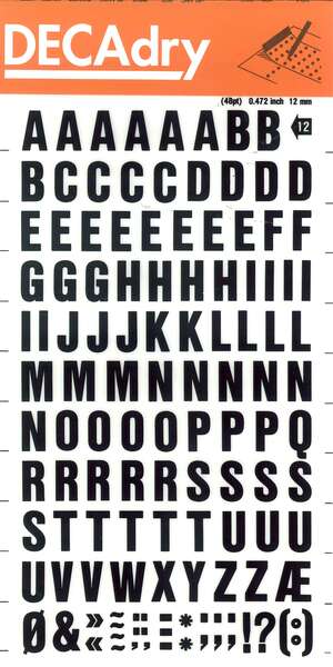 Apli Letras Transferibles Mayusculas Negras 12mm - Facil Aplicacion - 117 Caracteres - Resistente al Agua - Negro