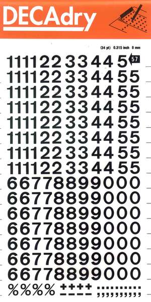 Apli Numeros Transferibles - 8mm - Facil Aplicacion - Negros Intensos - 204 Caracteres - Negro