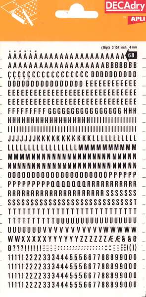 Apli Letras y Numeros Transferibles - 4mm de Tamaño - 792 Caracteres - Faciles de Aplicar y Remover - Negros