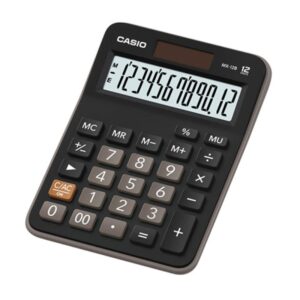 Casio MX-12B Calculadora de Escritorio Pequeña - Pantalla LCD de 12 Digitos - Solar y Pilas - Color Negro