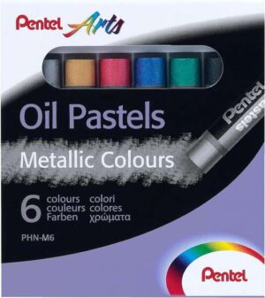 Pentel Oil Pastels Pack de 6 Pasteles Oleo Metalicos - Blandos, Cremosos y de Secado Lento - Colores Metalicos Surtidos