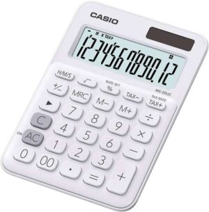 Casio MS-20UC Calculadora de Sobremesa con Pantalla de 12 Digitos - Simbolos de Comando de Funcion - Marcadores de Coma de 3 Digitos - Alimentacion Solar y Pilas - Color Blanco