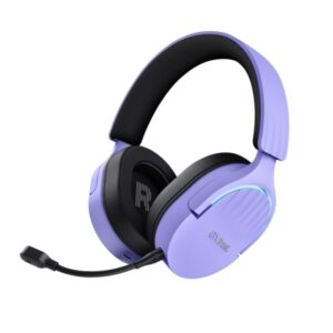 Trust GXT491 Fayzo Auriculares Gaming Bluetooth, USB 2.4Ghz - Iluminacion RGB - Microfono Extraible - Diadema Ajustable - Autonomia hasta 22h - Controles de Facil Acceso - Color Morado