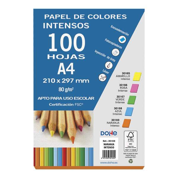 Dohe Papel Multifuncion de 80g - Apto para Fotocopiadoras, Impresoras Laser y Chorro de Tinta - Color Naranja
