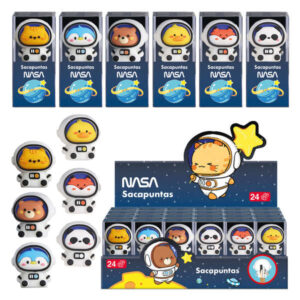 Dohe Expositor de 24 Sacapuntas - 1 Orificio y Cuchilla de Acero - Con Forma de Astronautas-Animales