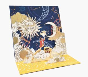 Pictura Tarjeta 3D Pop-Up - 16x16cm - Tematica Astros - Embolsada en Celofan - Incluye Sobre Blanco - Papel con Certificacion FSC