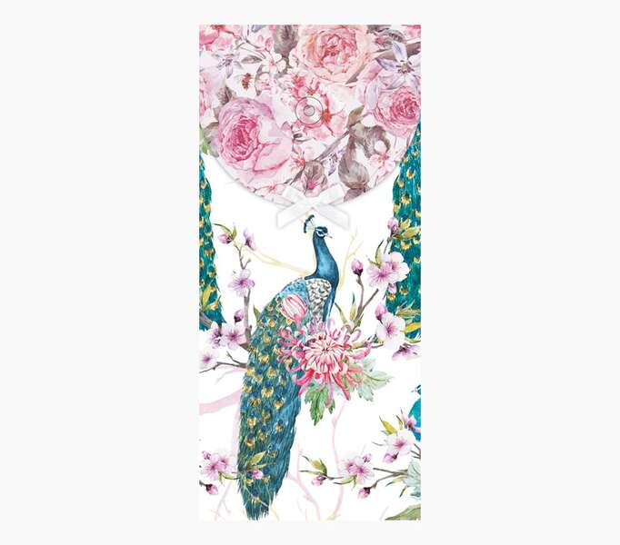 Pictura Tarjeta Money Cards - Tarjeta de Regalo Tipo Sobre Vertical - Tematica Pavo Real - 9.6x21.3cm - Embolsada Individualmente en Celofan - Incluido Sobre Blanco - Papel con Certificacion FSC