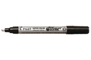 Pilot Super Color Rotulador Permanente - Punta de 4,5mm de Poliacetal - Tinta muy Densa y Opaca - Cuerpo Metalico - Color Plata