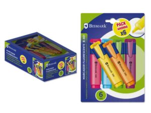 Bismark Pack de 6 Rotuladores Fluorescentes Neon - Tinta de Secado Rapido - Ideal para Subrayar y Resaltar - Diseño Ergonomico - Larga Duracion