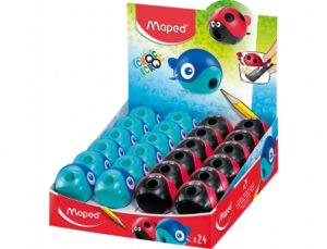 Maped Croc Croc Sacapuntas de 1 Orificio con Deposito - Divertidos Diseños de Mariquita y Ballena