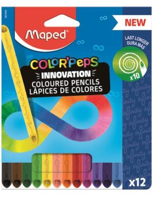 Maped Color`Peps Infinity Pack de 12 Lapices de Colores de Larga Duracion - Hecho Totalmente de Mina - Colores Surtidos