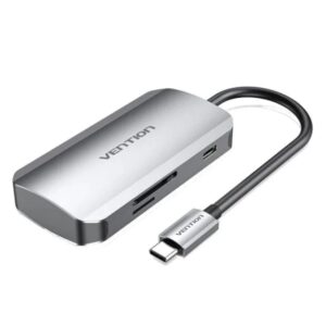 Vention Hub 6 en 1 USB-C a 3x USB3.0, Lector Tarjetas SD/MicroSD, USB-C PD100W - Longitud del Cable 0.15m - Color Gris