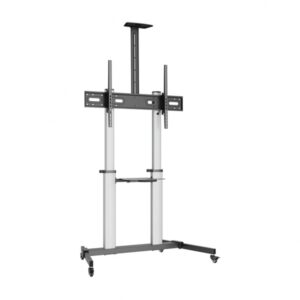 Aisens Pro Soporte de Suelo con Ruedas para TV 60”-100” - Aluminio Alta Resistencia - Vesa Maximo 1000x600mm - Carga Maxima 100Kg - Inclinacion -10º/+5º - Altura Ajustable - Color Negro/Plata