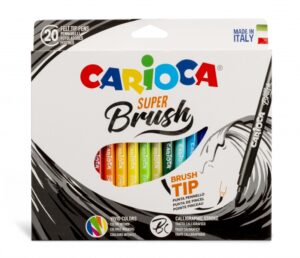Carioca Super Brush Pack de 20 Rotuladores - Punta Pincel Suave y Flexible - Tinta Lavable - Colores Super Brillantes - Perfecto para Caligrafia y Lettering - Color Varios