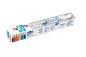 Carioca Coloring Roll White Rollo de Papel Adhesivo para Colorear + 8 Lapices de Colores Surtidos - Aplicable en Superficies Verticales u Horizontales - Reutilizable sin Residuos
