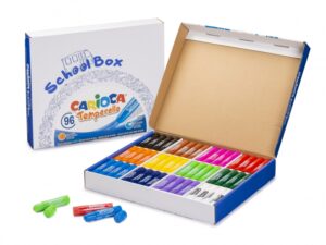 Carioca Temperello School Box Pack de 96 Temperas Solidas - Colores Brillantes y Lavables - Gran Cobertura - Faciles de Mezclar - Acabado Satinado - Secado Rapido - Colores Surtidos