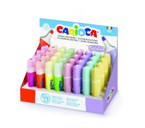 Carioca Memolight Expositor de 32 Marcadores - Brillantes y Lavables - Tinta a Base de Agua - Punta Biselada - Colores Fluo y Pastel Surtidos