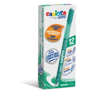 Carioca Oops Boligrafo Borrable - Tinta Termo Sensible - Empuñadura Ergonomica Triangular - Punta de Ø 0.7mm - Doble Goma - Recambios Compatibles - Color Verde