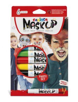 Carioca Mask Up Party Pack de 6 Colores para la Piel en Barra - Colores Brillantes - Lavables - Base Agua - Incluye 2 Tutoriales Paso a Paso - Color Varios