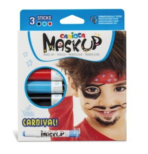 Carioca Mask Up Carnival Pack de 3 Colores para la Piel en Barra - Colores Brillantes - Lavables - Base Agua - Incluye 2 Tutoriales Paso a Paso - Colores Rojo, Azul y Negro