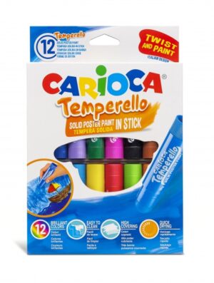 Carioca Temperello Pack de 12 Temperas Solidas - Colores Brillantes y Lavables - Gran Cobertura - Faciles de Mezclar - Sin Disolventes - Acabado Satinado - Colores Surtidos