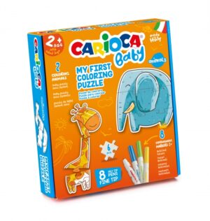 Carioca Coloring Puzzle Animals Baby 2+ Pack de Puzzle Super Simple para Niños - 2 Animales de 3 Piezas - Piezas para Colorear - 2 Animales de Referencia - 8 Rotuladores Superlavables - Color Varios