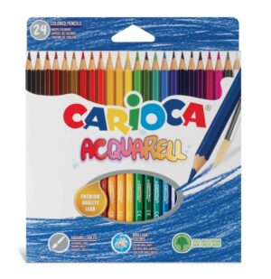 Carioca Acquarell Pack de 24 Lapices Acuarelables - Efecto Acuarela con Agua y Pincel - Colores Intensos - Escritura Suave - Mina de Ø 3.3mm - Color Varios