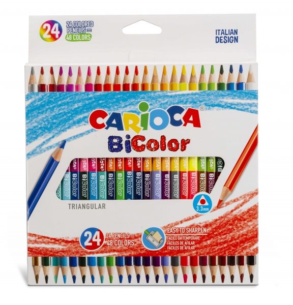Carioca Pack de 24 Lapices Bicolor Triangulares Lacados - Mina de Alta Calidad Ø 3.3mm - Alta Resistencia a la Rotura - Color Varios