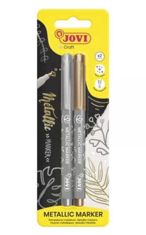 Jovi Metallic Marker Blister 2 Rotuladores Metalicos Oro y Plata - Tinta Base Agua - Efecto Metalico - Ideal para Papel Oscuro - Removible en Superficies No Porosas - Facil Limpieza de Manos - Color Varios