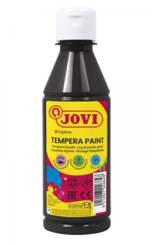 Jovi Tempera Paint Tempera Liquida 250ml - Base Agua - Lista para Usar - Alto Poder Cubriente - Secado Rapido - Excelente Fluidez - Adherencia en Multiples Superficies - Color Negro