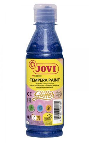 Jovi Glitter Tempera Liquida Base Agua 250ml - Particulas de Purpurina - Excelente Rendimiento - Secado Rapido - Fluidez Optima - Adherencia en Multiples Superficies - Color Azul