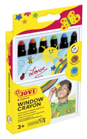 Jovi Glass Estuche de 6 Ceras en Stick - Cera Blanda con Giro Elevador - Base Agua - Faciles de Aplicar - para Superficies No Porosas - No Manchan - Gran Capacidad Cubriente - Color Surtido