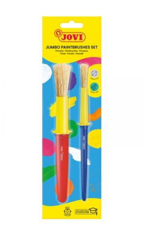 Jovi Jumbo Paint Brushes Pack 1 Pincel Mediano + 1 Pincel Grueso - Pelo Natural - Mango de Plastico - No Gotean - Facil Limpieza - Sistema de Corona Anti-Rodamiento - Color Varios