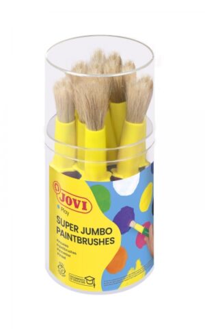 Jovi Super Jumbo Paint Brushes Bote 9 Pinceles Gruesos Pelo Cerda - Mango de Plastico - No Gotean - Limpieza Facil - Sistema de Corona Antirrodamiento - Color Varios