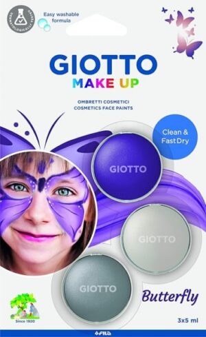 Giotto Make Up Butterfly Pack con 3 Maquillajes Faciales de Tematica Mariposa - Se Lava con Agua - Dermatologicamente Testado - Colores Surtidos