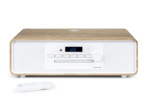 Thomson MIC300IBT Micro Cadena 60W Bluetooth 5.0 - Reproductor de CD, Radio FM, Reproductor USB (MP3) - Funcion de Carga Inalmbrica - Mando a Distancia - Color Madera/Blanco